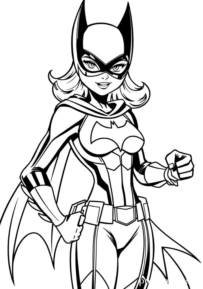 Desenho da Batgirl em pose heroica para colorir