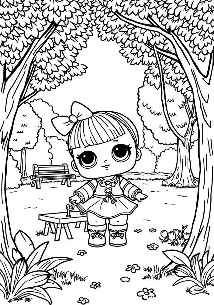 Desenho da Boneca LOL Brincando no Parque para Colorir