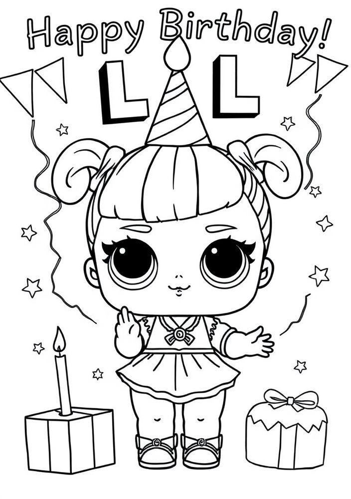 Desenho da Boneca LOL Comemorando o Aniversário para Colorir