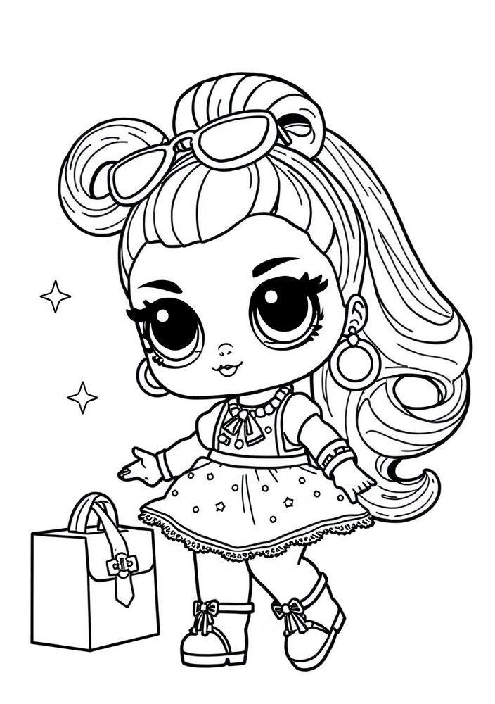 Desenho da Boneca LOL Surprise com Acessórios Brilhantes para Colorir