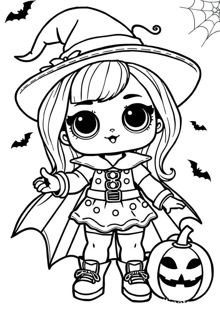 Desenho da Boneca LOL Surprise com Tema de Dia das Bruxas para Colorir