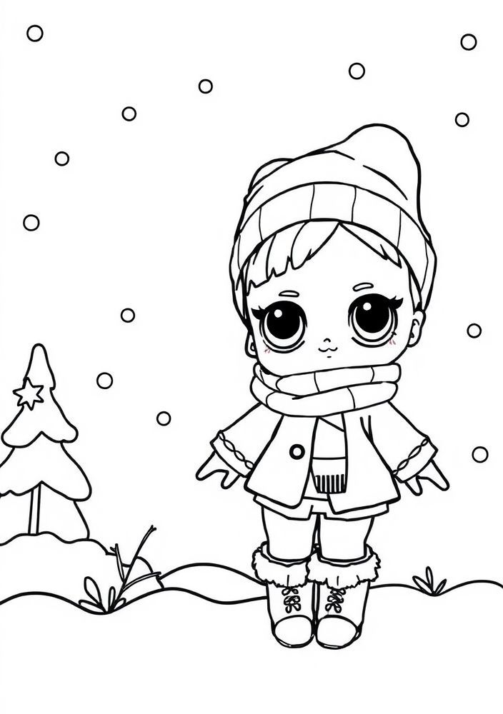 Desenho da Boneca LOL Surprise com Tema de Inverno para Colorir