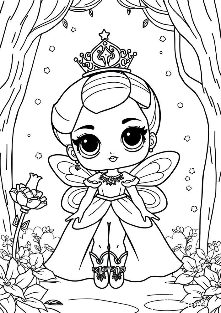 Desenho da Boneca LOL Surprise com Tema de Princesa para Colorir