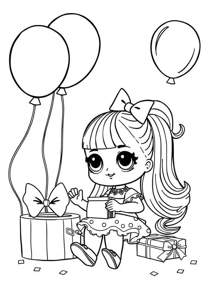 Desenho da Boneca LOL Surprise em Festa com Balões para Colorir
