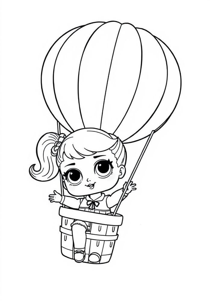 Desenho da Boneca LOL Surprise em um Balão de Ar Quente para Colorir