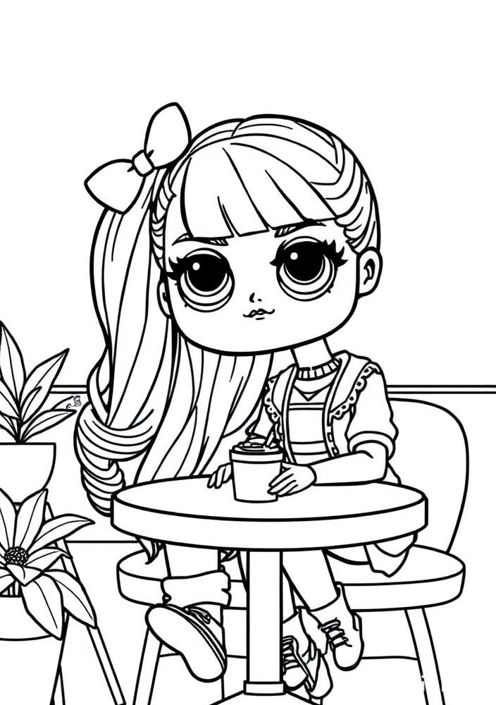 Desenho da Boneca LOL Surprise em um Café para Colorir