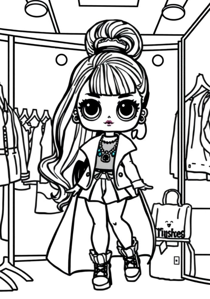 Desenho da Boneca LOL Surprise em um Estúdio de Moda para Colorir