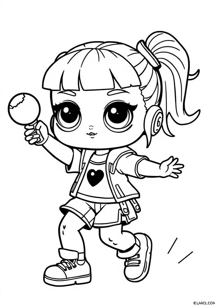 Desenho da Boneca LOL Surprise em um Jogo de Esportes para Colorir