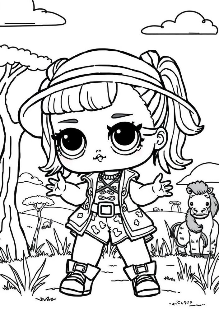 Desenho da Boneca LOL Surprise em um Safari para Colorir