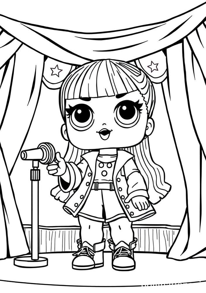 Desenho da Boneca LOL Surprise em um Show de Talentos para Colorir