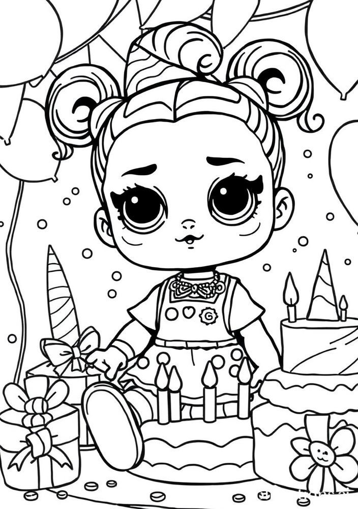 Desenho da Boneca LOL Surprise em uma Festa de Aniversário para Colorir