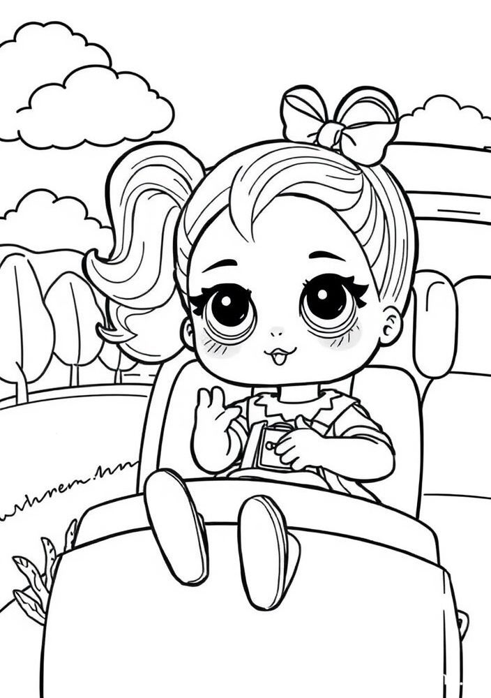 Desenho da Boneca LOL Surprise em uma Viagem de Carro para Colorir