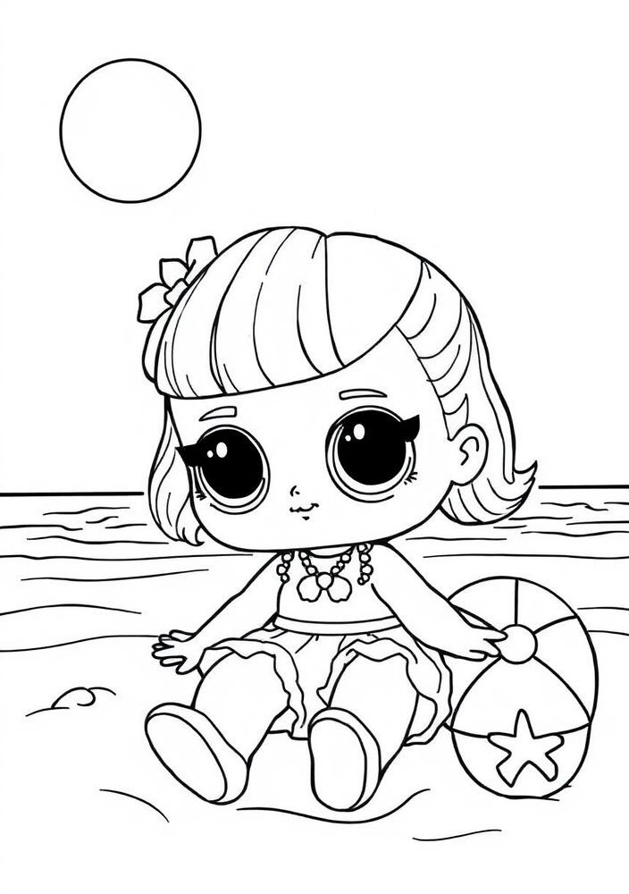 Desenho da Boneca LOL Surprise na Praia para Colorir