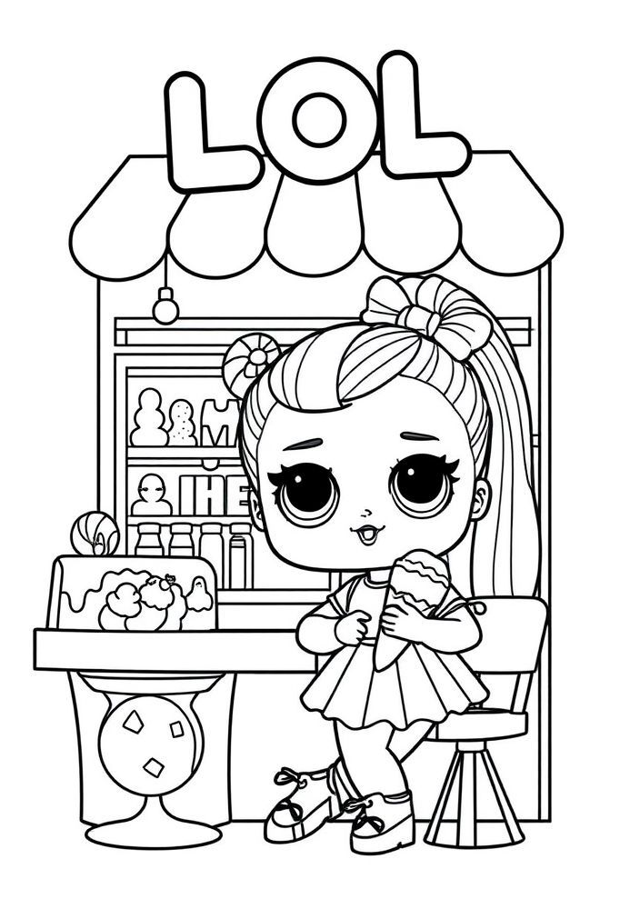 Desenho da Boneca LOL Visitando uma Sorveteria para Colorir