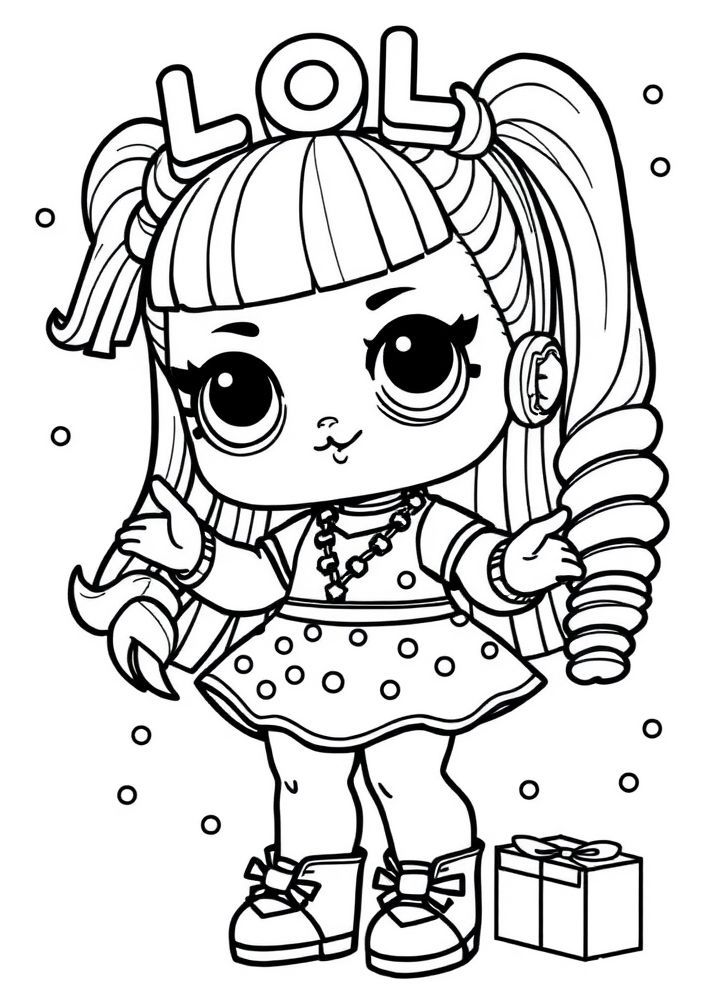 Desenho da Boneca LOL com Acessórios de Festa para Colorir