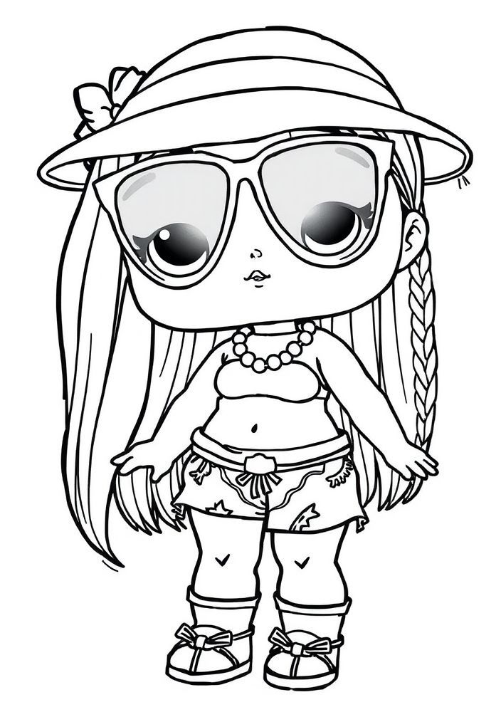 Desenho da Boneca LOL com Roupas de Praia para Colorir