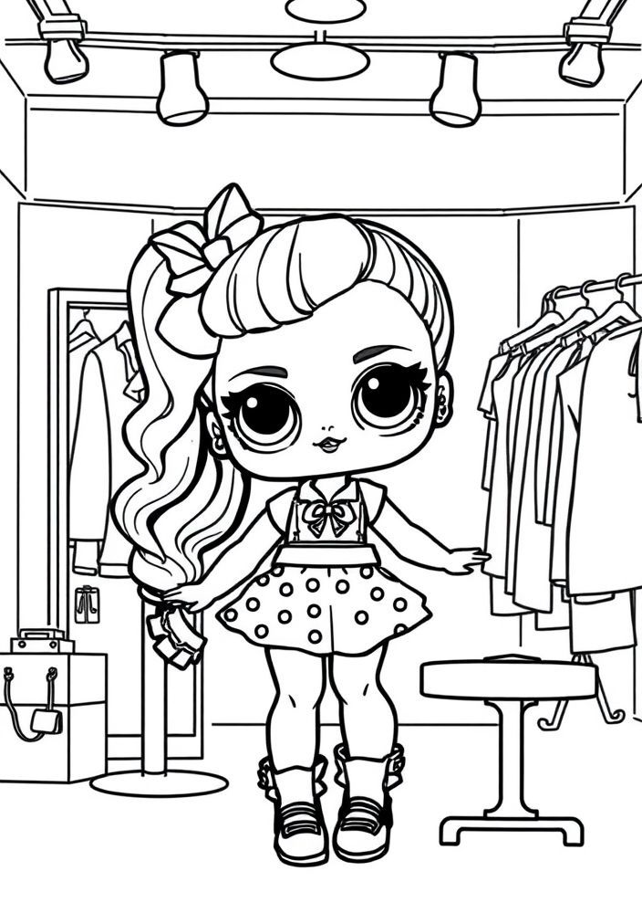 Desenho da Boneca LOL em um Estúdio de Moda para Colorir