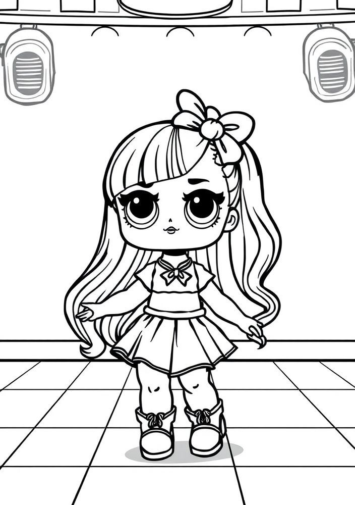 Desenho da Boneca LOL na Plataforma de Dança para Colorir