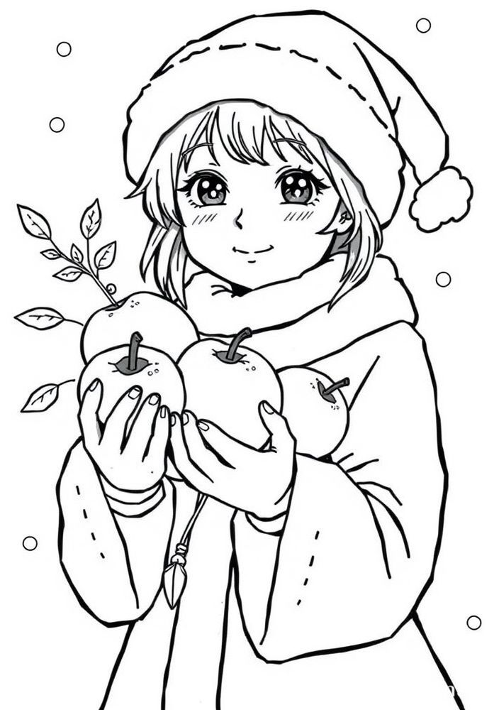 Desenho da Branca de Neve com maçãs para colorir