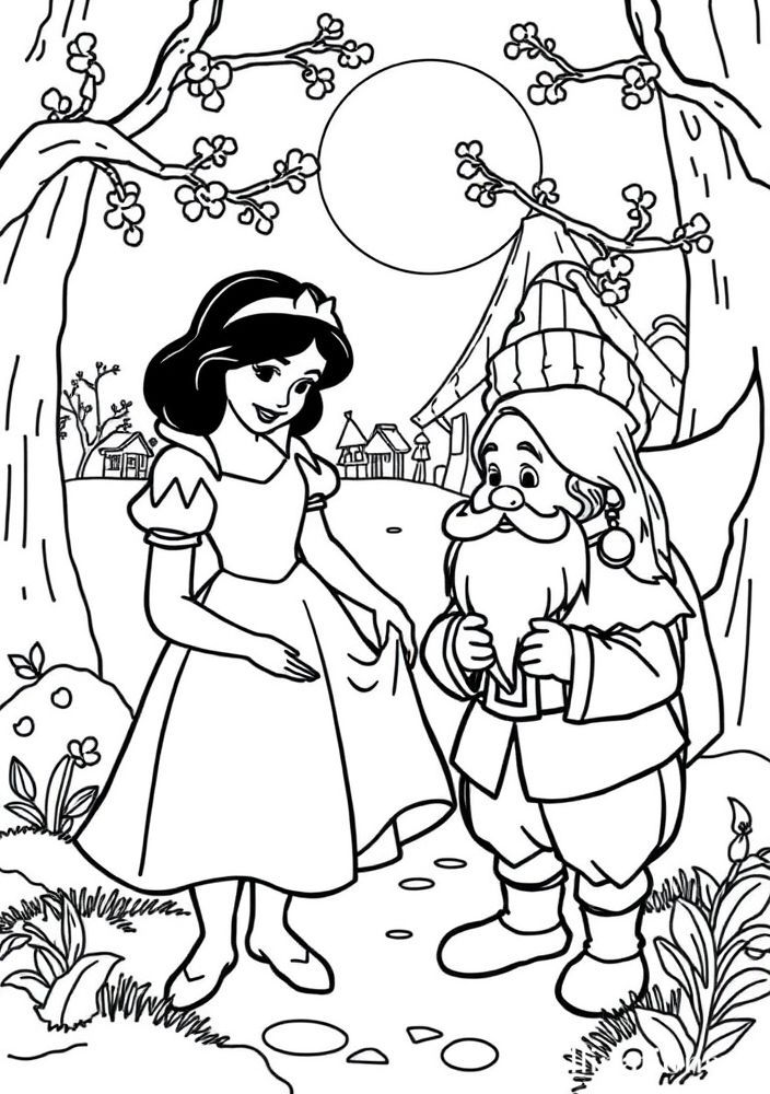 Desenho da Branca de Neve com os Sete Anões para colorir