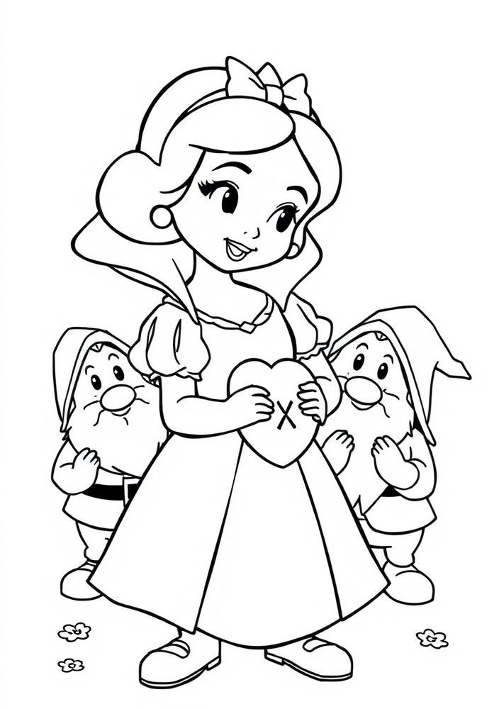 Desenho da Branca de Neve com os Sete Anões para colorir