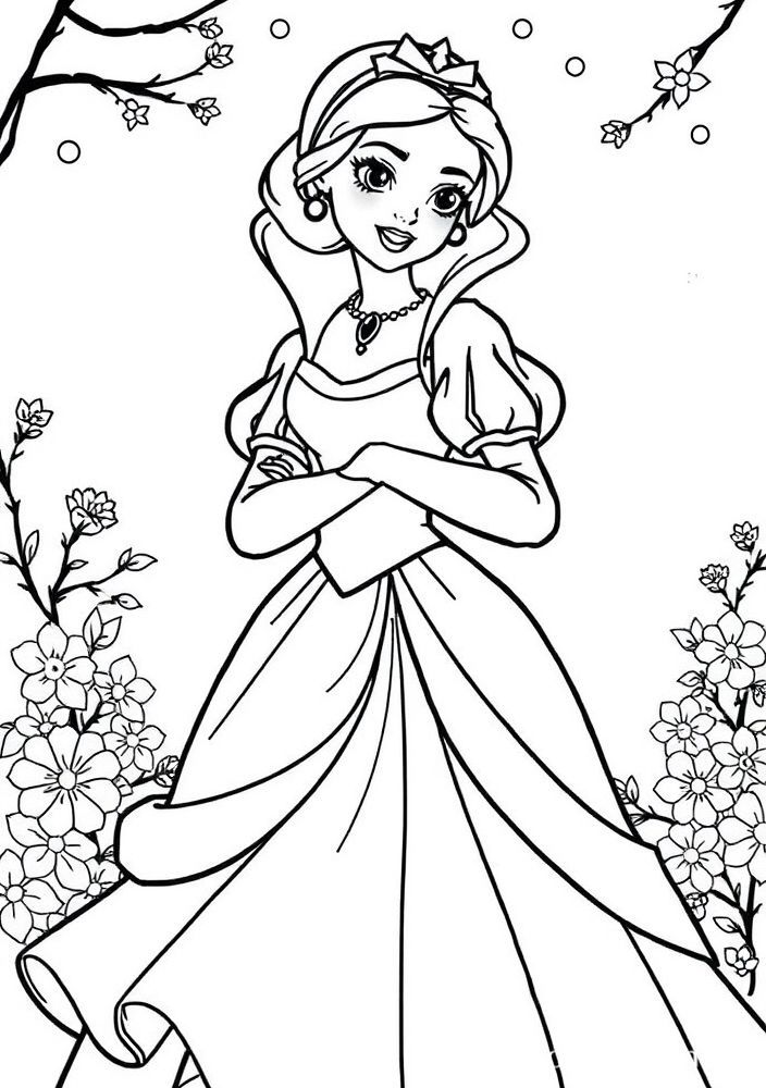 Desenho da Branca de Neve com seu vestido encantador para colorir