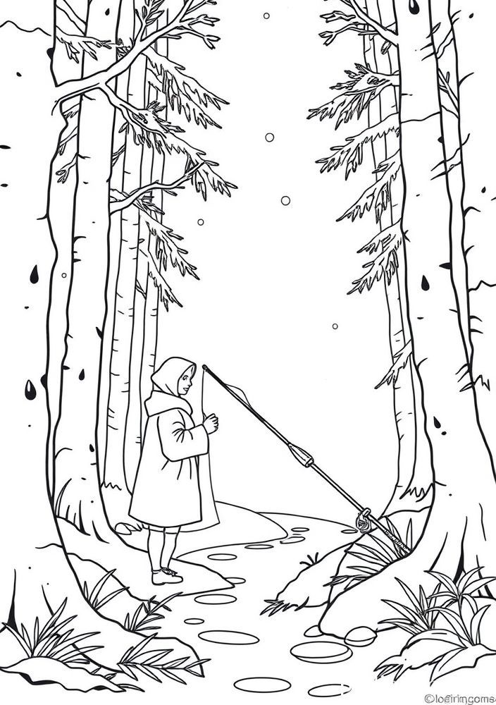 Desenho da Branca de Neve e o Pescador da Floresta para colorir