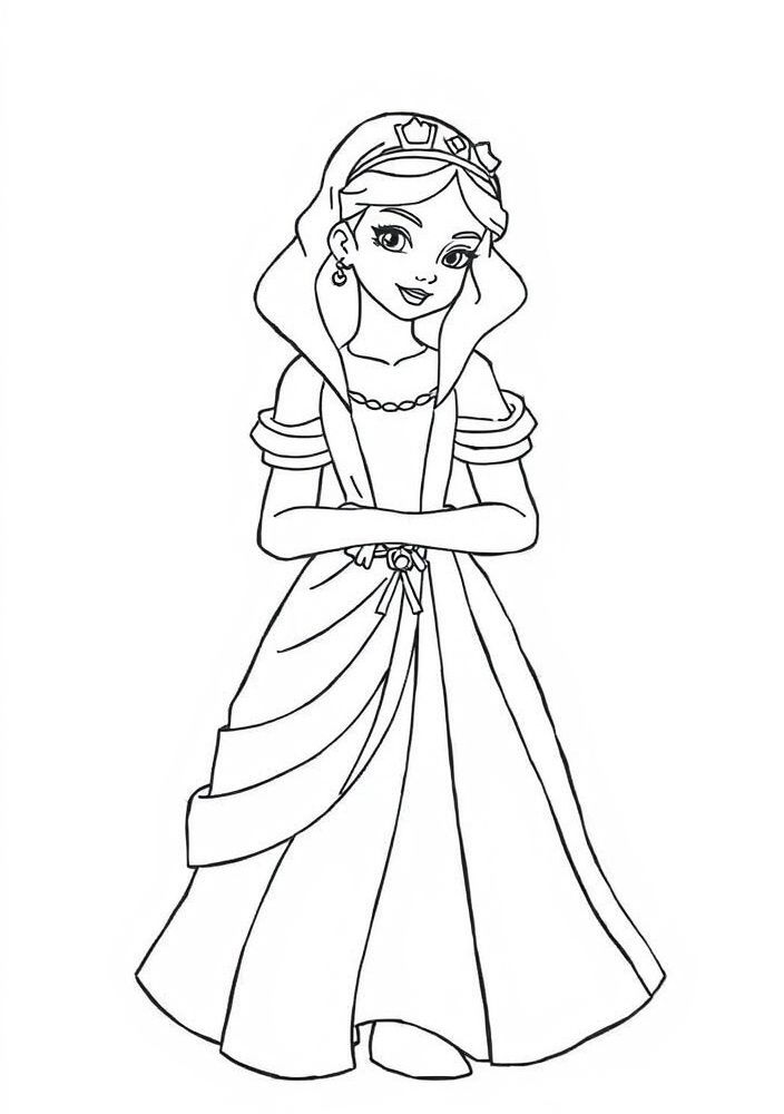 Desenho da Branca de Neve em seu vestido amarelo para colorir