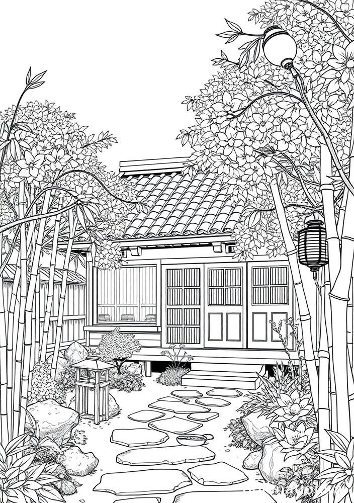 Desenho da Casa do Tanjiro para colorir