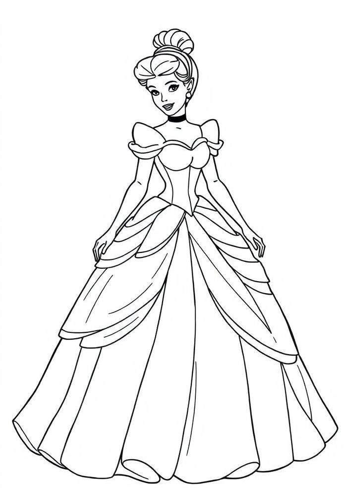 Desenho da Cinderela com seu vestido mágico para colorir