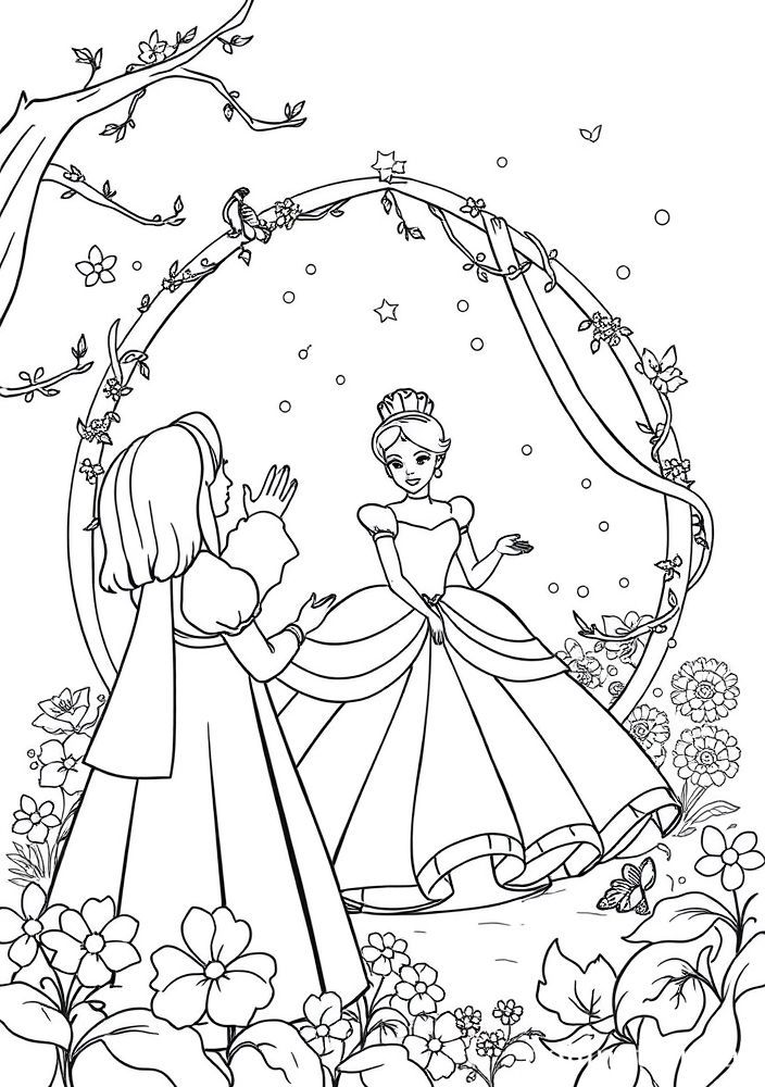 Desenho da Cinderela e do Final Feliz para colorir