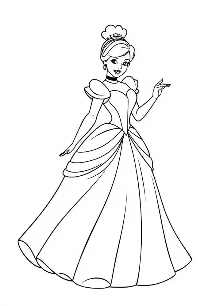 Desenho da Cinderela e seu vestido azul para colorir