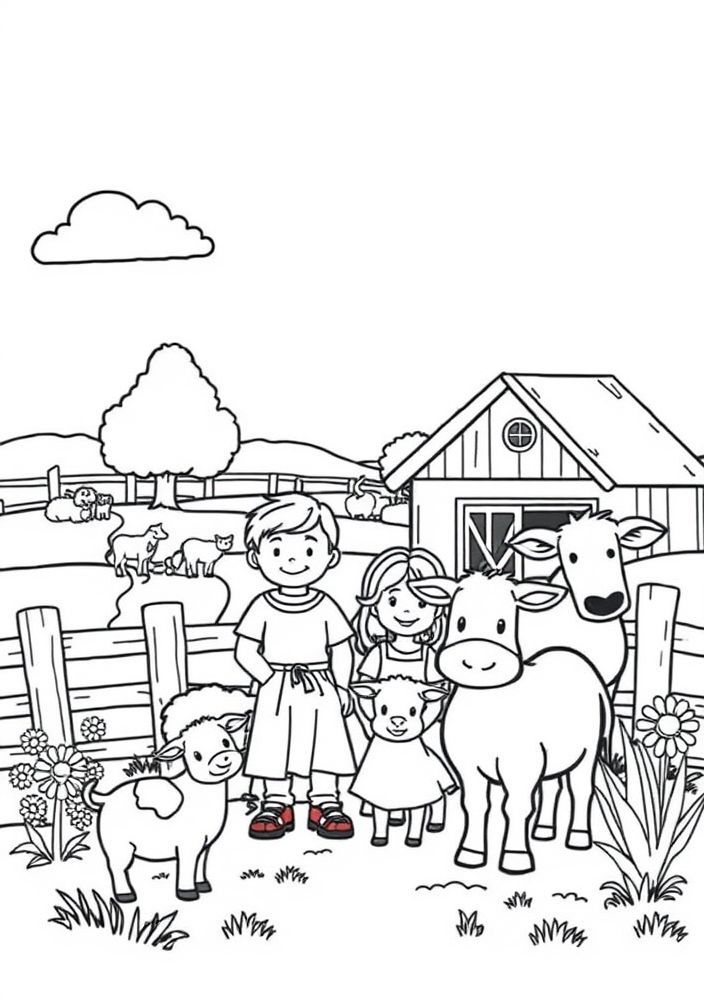 Desenho da Família na Fazenda para colorir