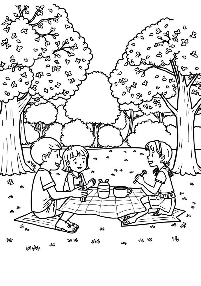 Desenho da Família no Parque para colorir