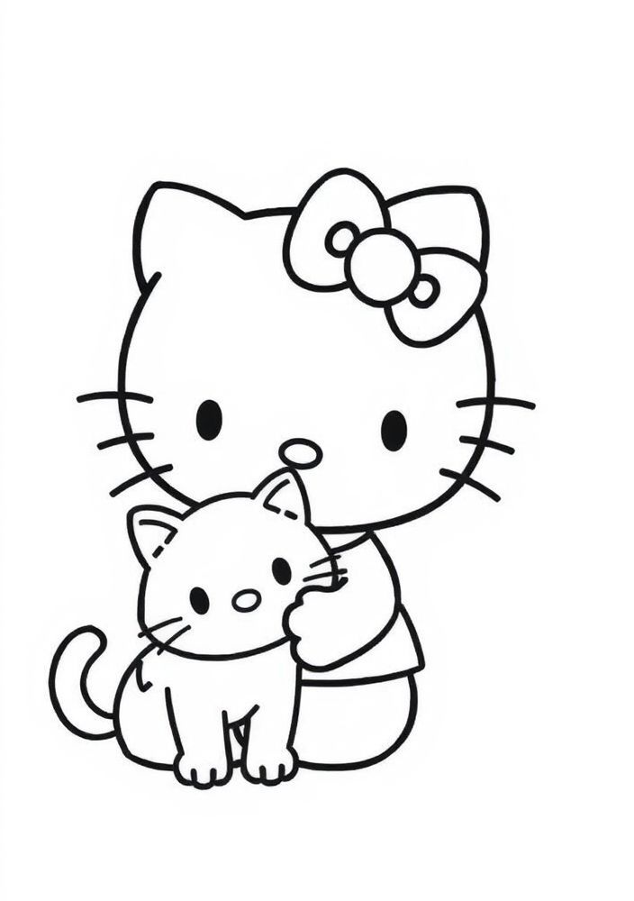 Desenho da Hello Kitty com um gato amigo para colorir