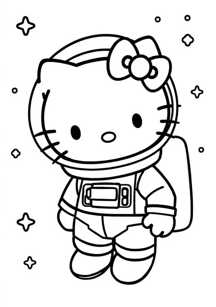Desenho da Hello Kitty como astronauta para colorir