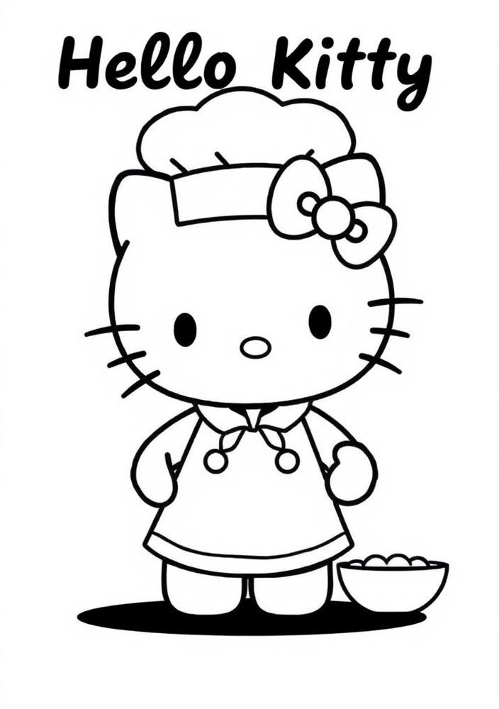 Desenho da Hello Kitty cozinheira para colorir