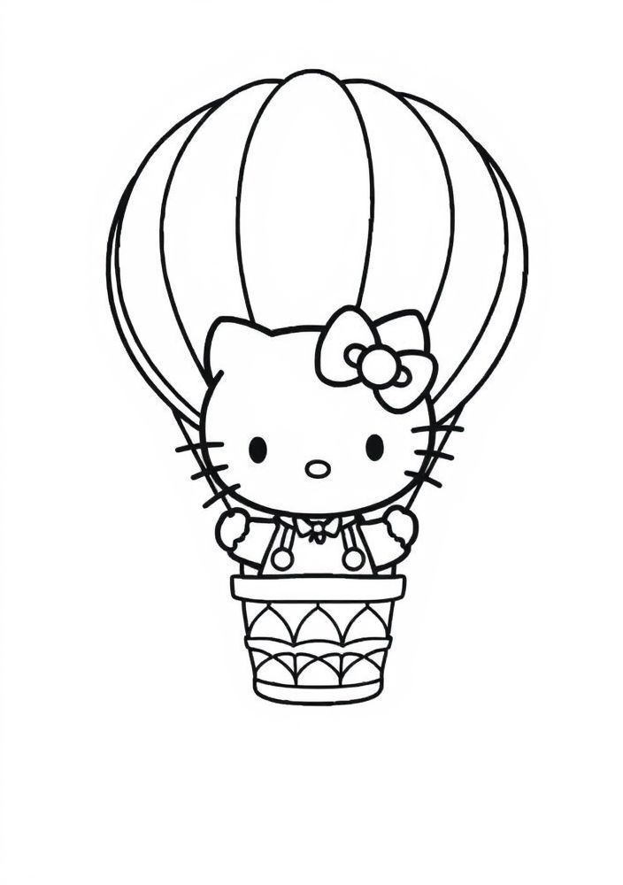 Desenho da Hello Kitty em um balão de ar quente para colorir