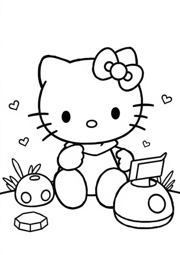 Desenho da Hello Kitty jogando jogos para colorir