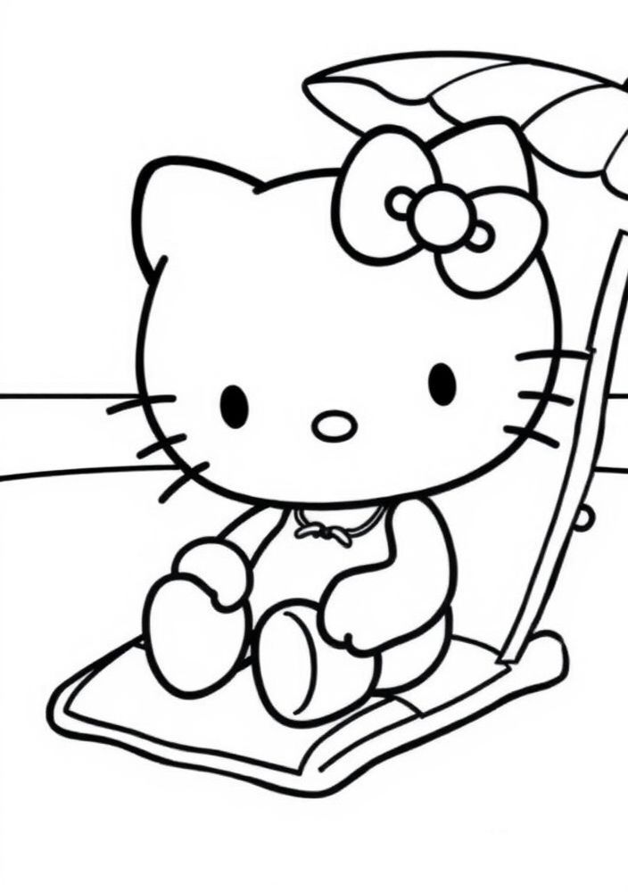 Desenho da Hello Kitty na praia para colorir