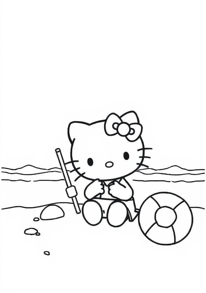 Desenho da Hello Kitty na praia para colorir