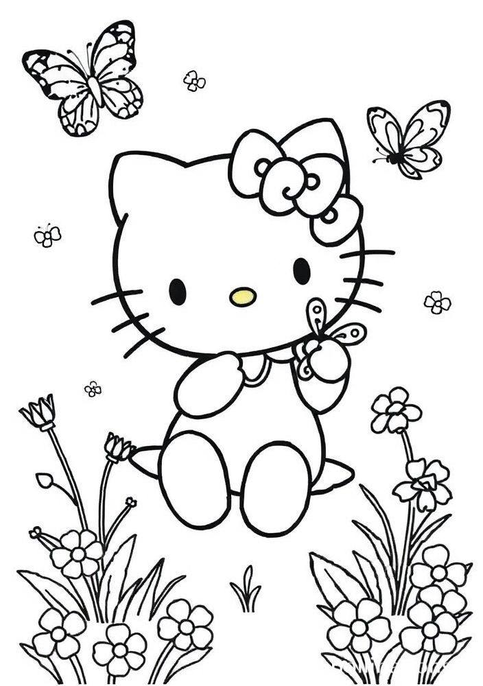 Desenho da Hello Kitty na primavera para colorir