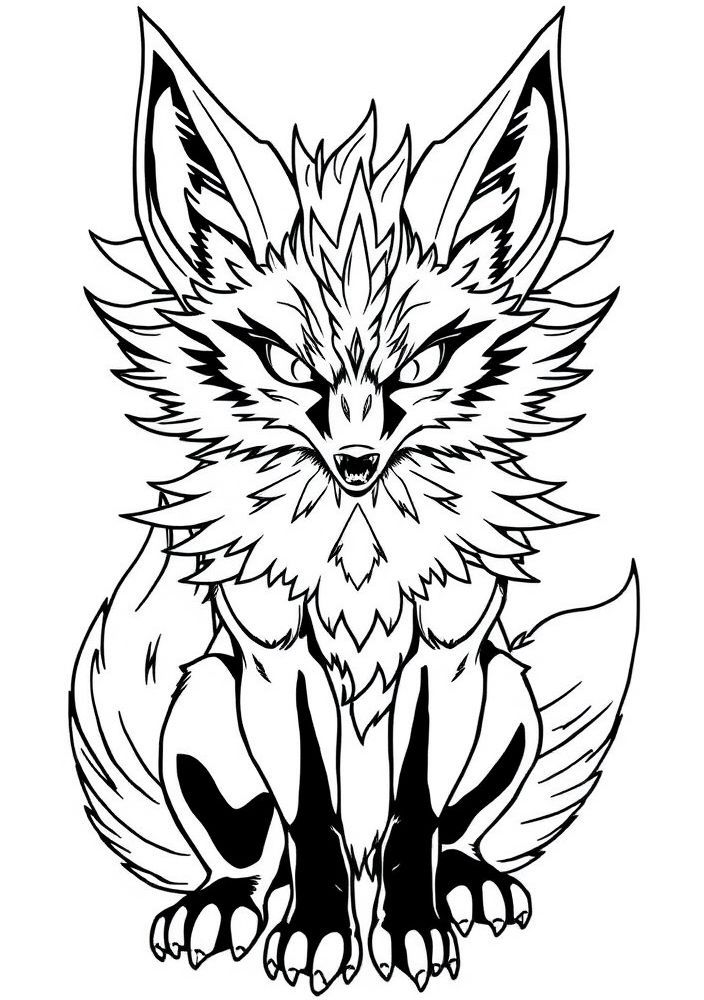 Desenho da Kurama, a raposa de nove caudas, para colorir