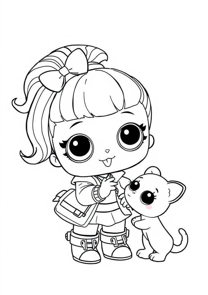 Desenho da LOL Surprise com animais de estimação para colorir