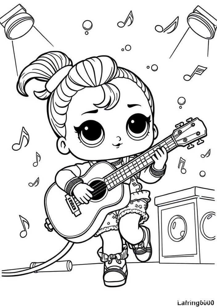 Desenho da LOL Surprise com uma guitarra para colorir