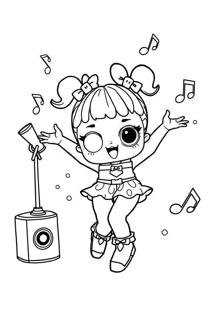 Desenho da LOL Surprise dançando ao som de música para colorir