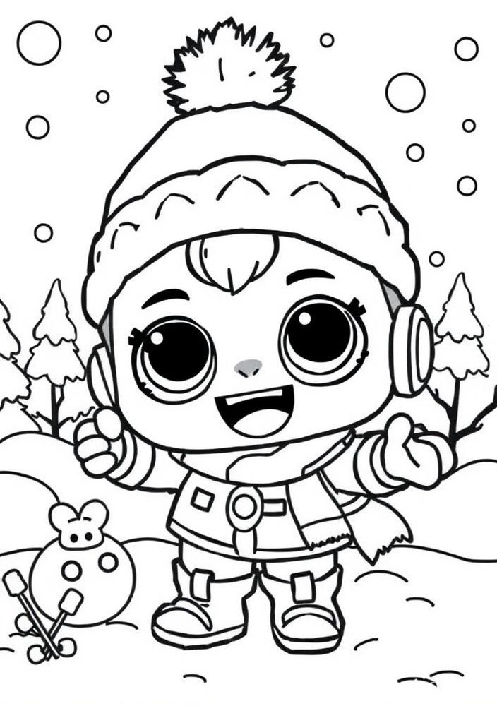 Desenho da LOL Surprise em um dia de neve para colorir