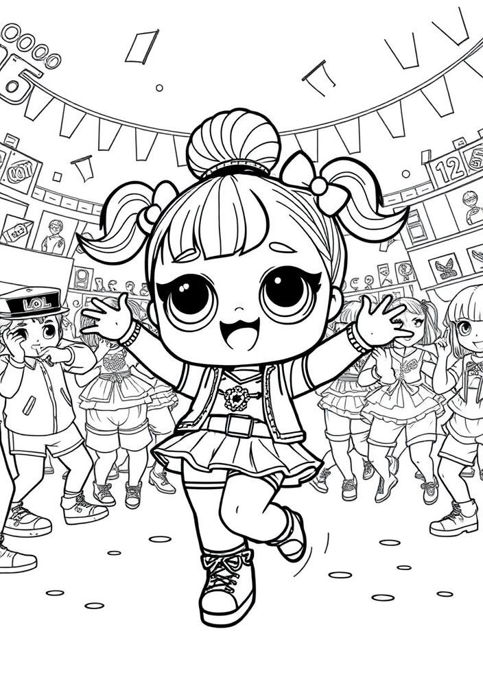 Desenho da LOL Surprise em uma competição de dança para colorir