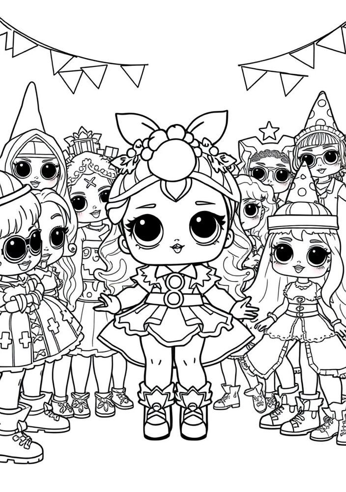 Desenho da LOL Surprise em uma festa à fantasia para colorir