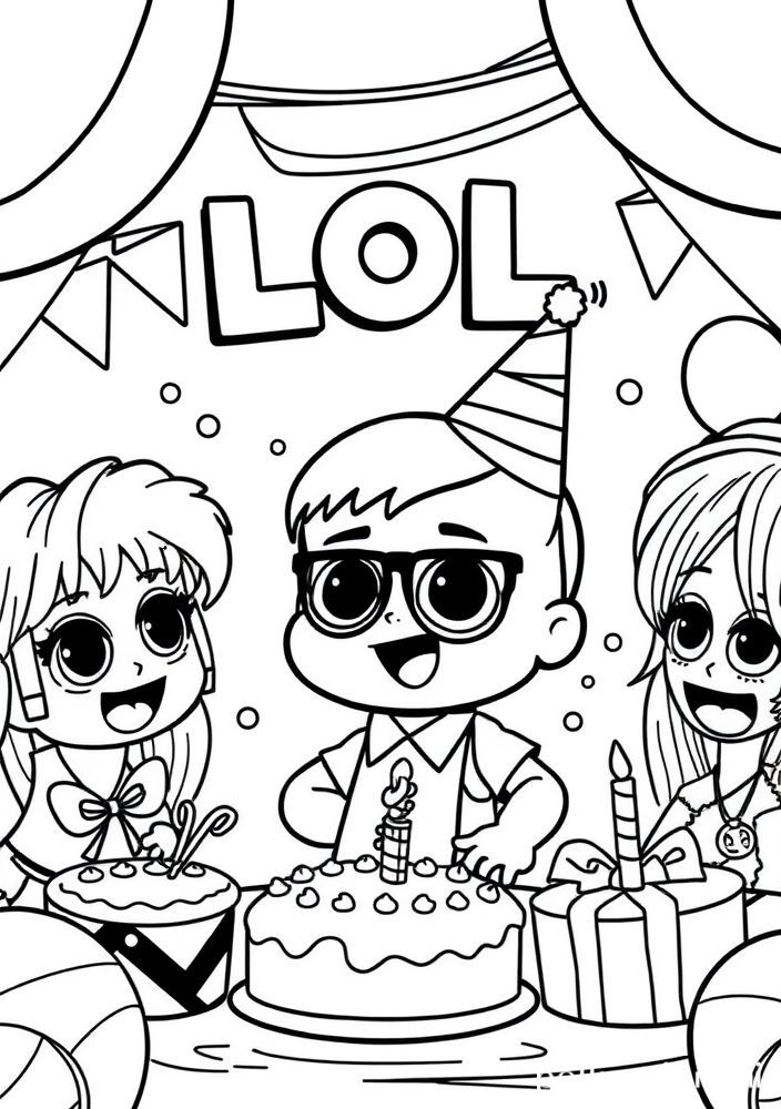 Desenho da LOL Surprise em uma festa de aniversário para colorir